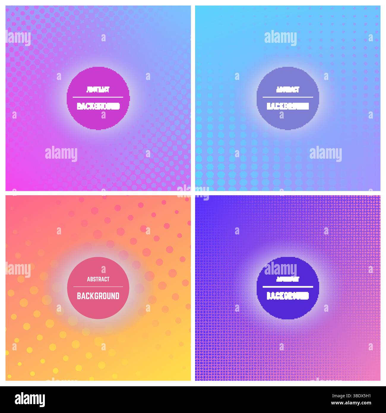 Set of four colorful background with dots and halftone effect. Vector illustration. Stock Vector