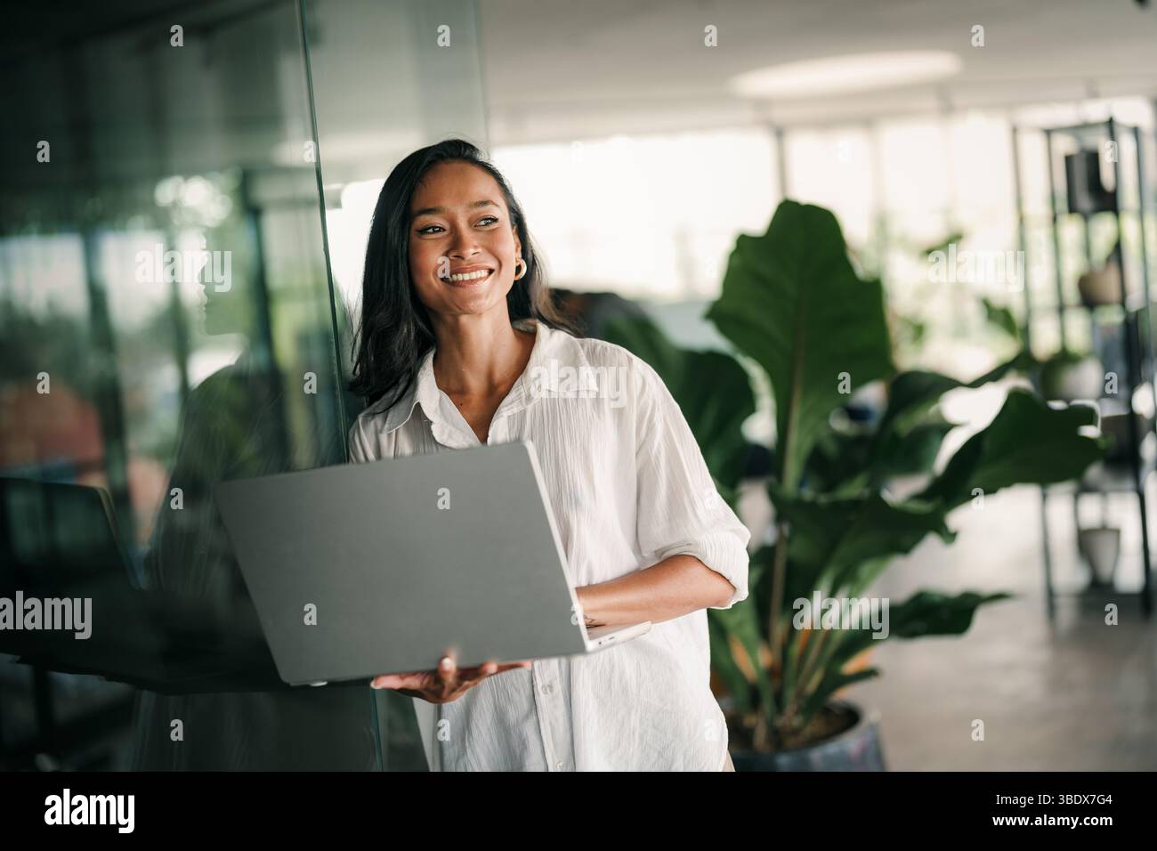 Software engineer using laptop computer with global network connection, Technology, innovation Stock Photo