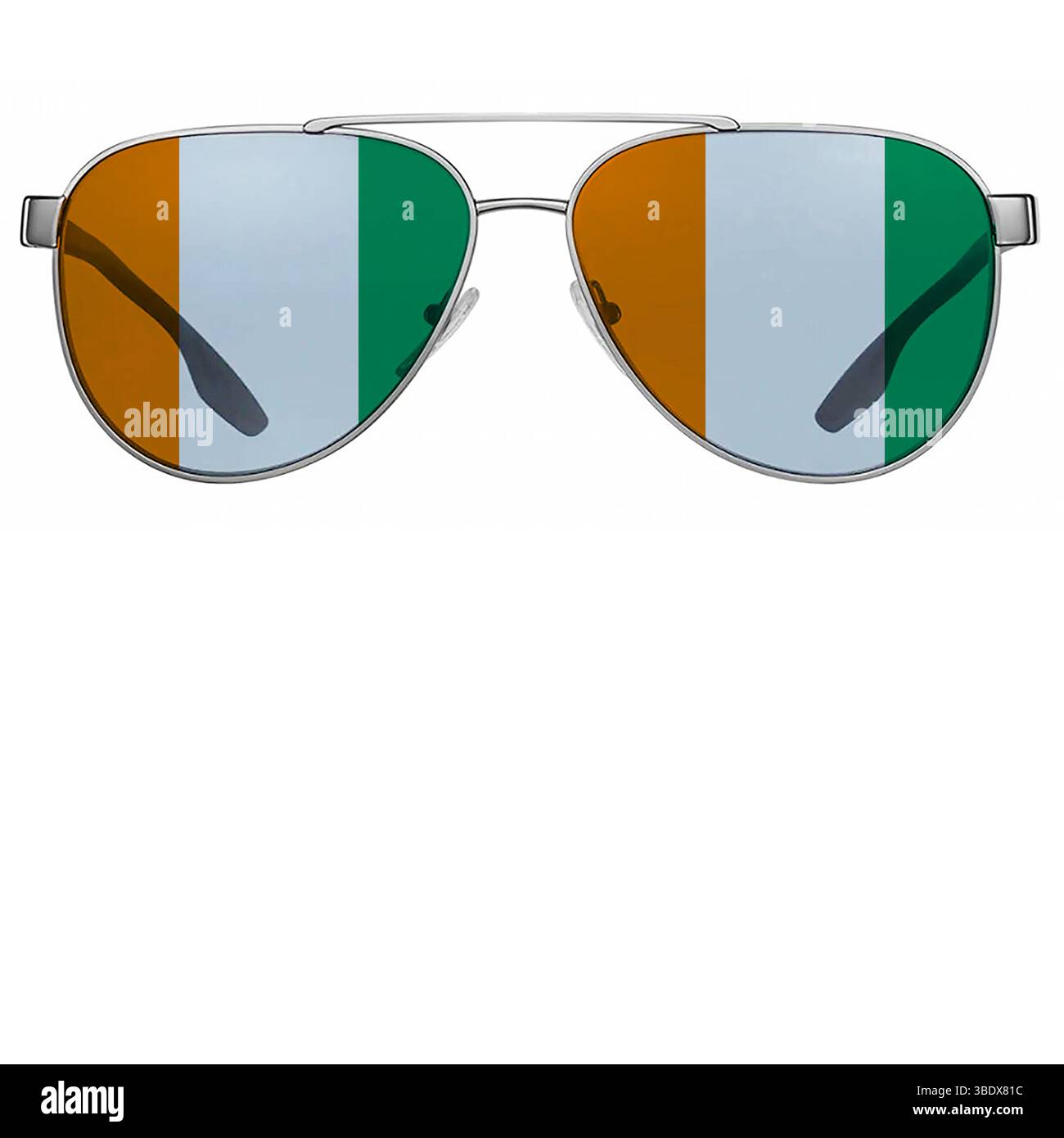 White background with sunglasses with Ivory Coast flag Stock Photo
