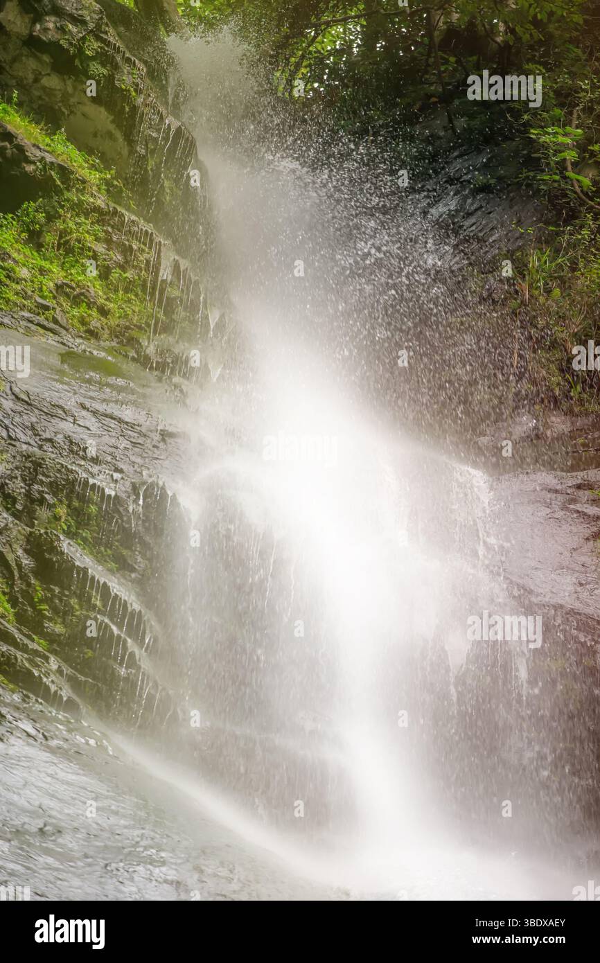 Beautiful natural mountain waterfall with silk water effect ...