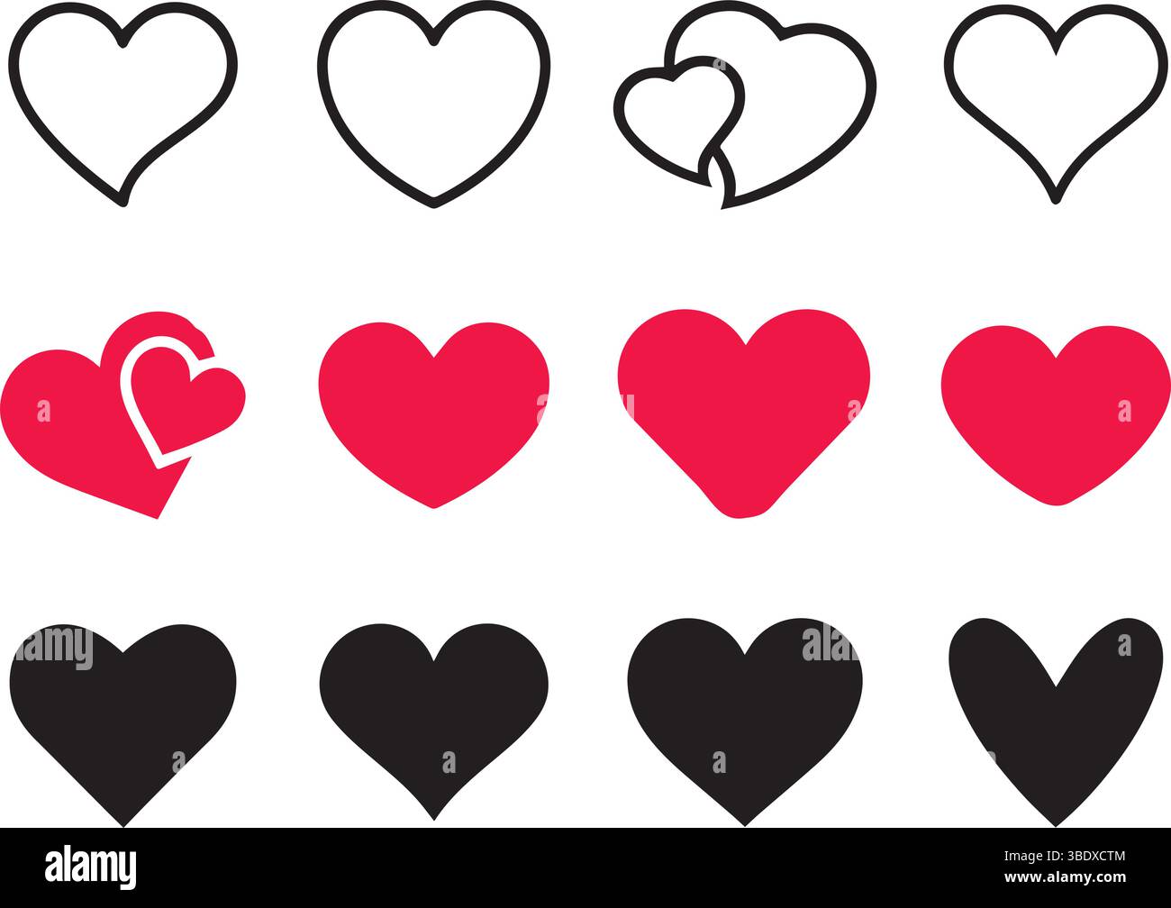 Love heart icon. Loving hearts, red like, and lovely romance outline ...
