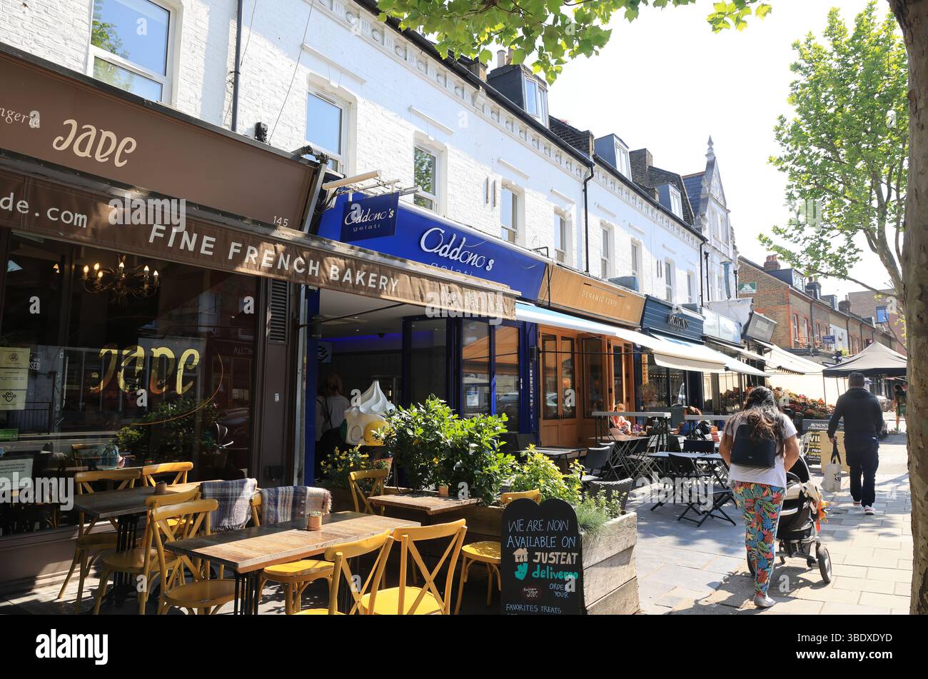 Lordship Lane in East Dulwich, a thriving High Street with independent shops, bars & cafes, with the a thriving community spirit, SE London, UK Stock Photo