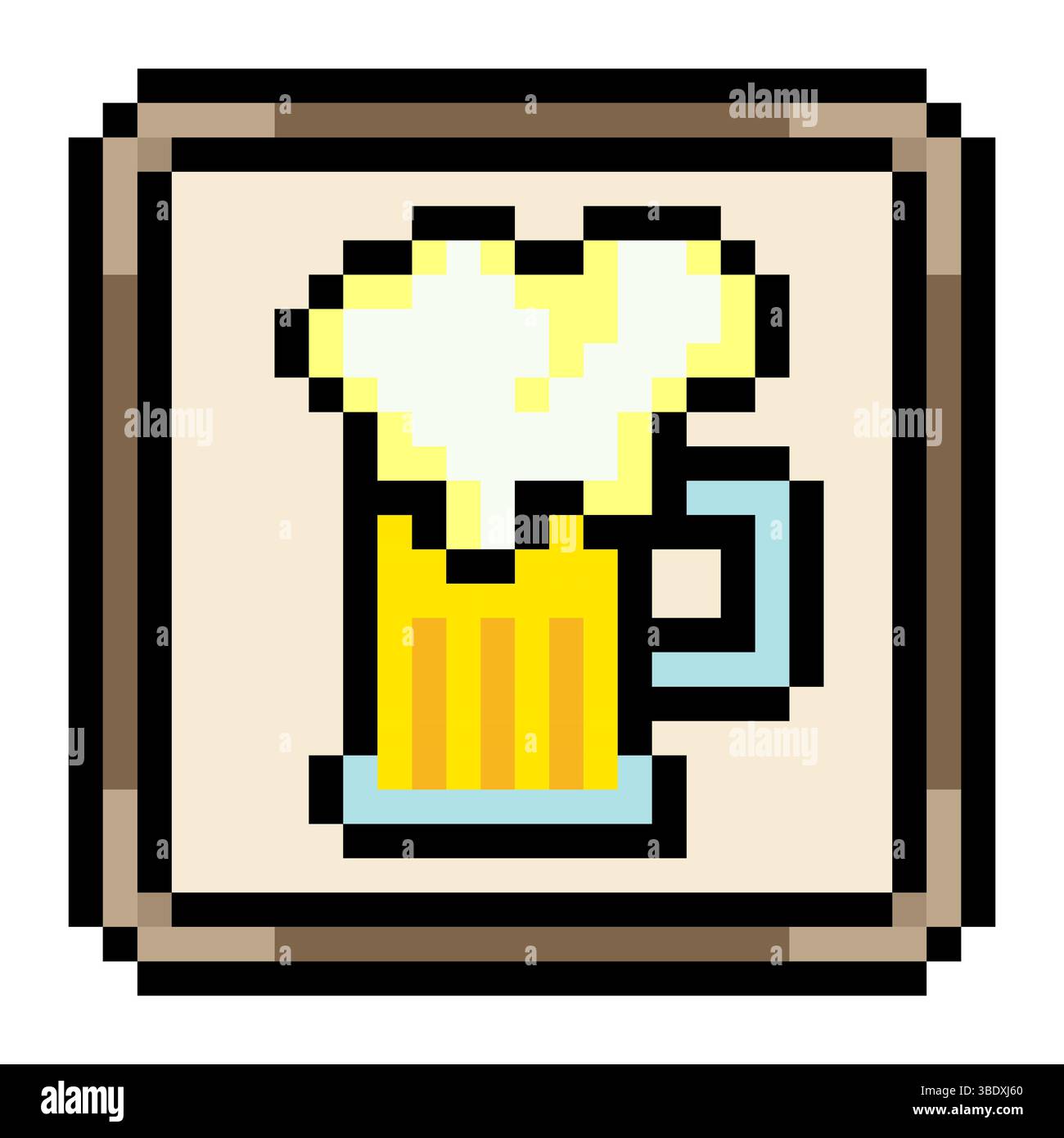 Beer glass in picture frame in pixel art style Stock Vector