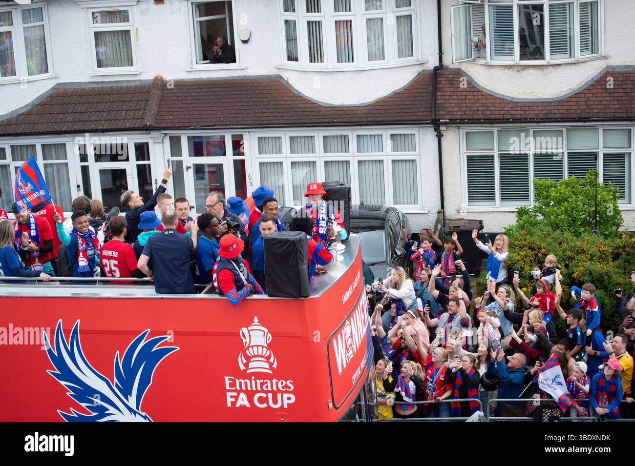 London, UK. 26th May, 2025. Crystal Palace FC players on an open top ...