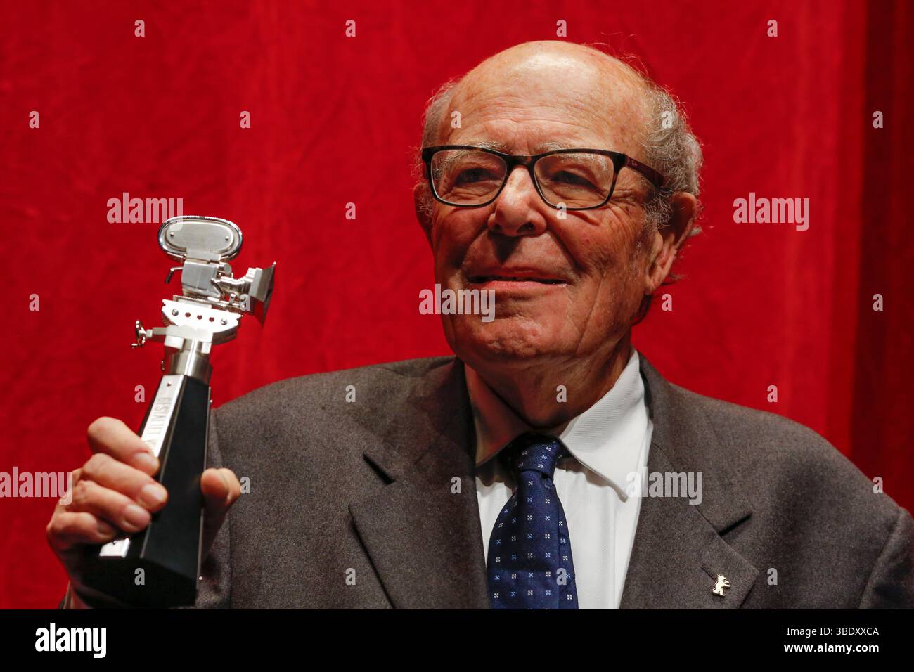 FILE - Director Marcel Ophuls shows the Berlinale Camera award after he ...