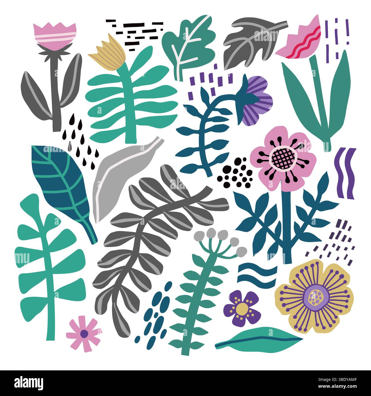 Abstract Plant Elements Set in Matisse Style Stock Vector