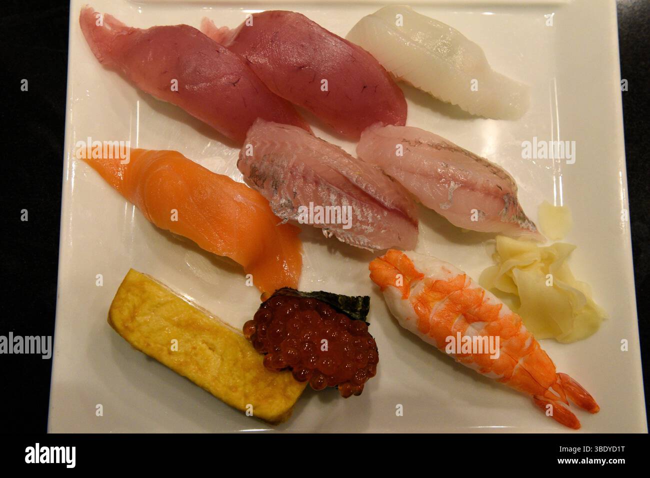 Sushi rolls on a plate,Japan,Asia. Stock Photo