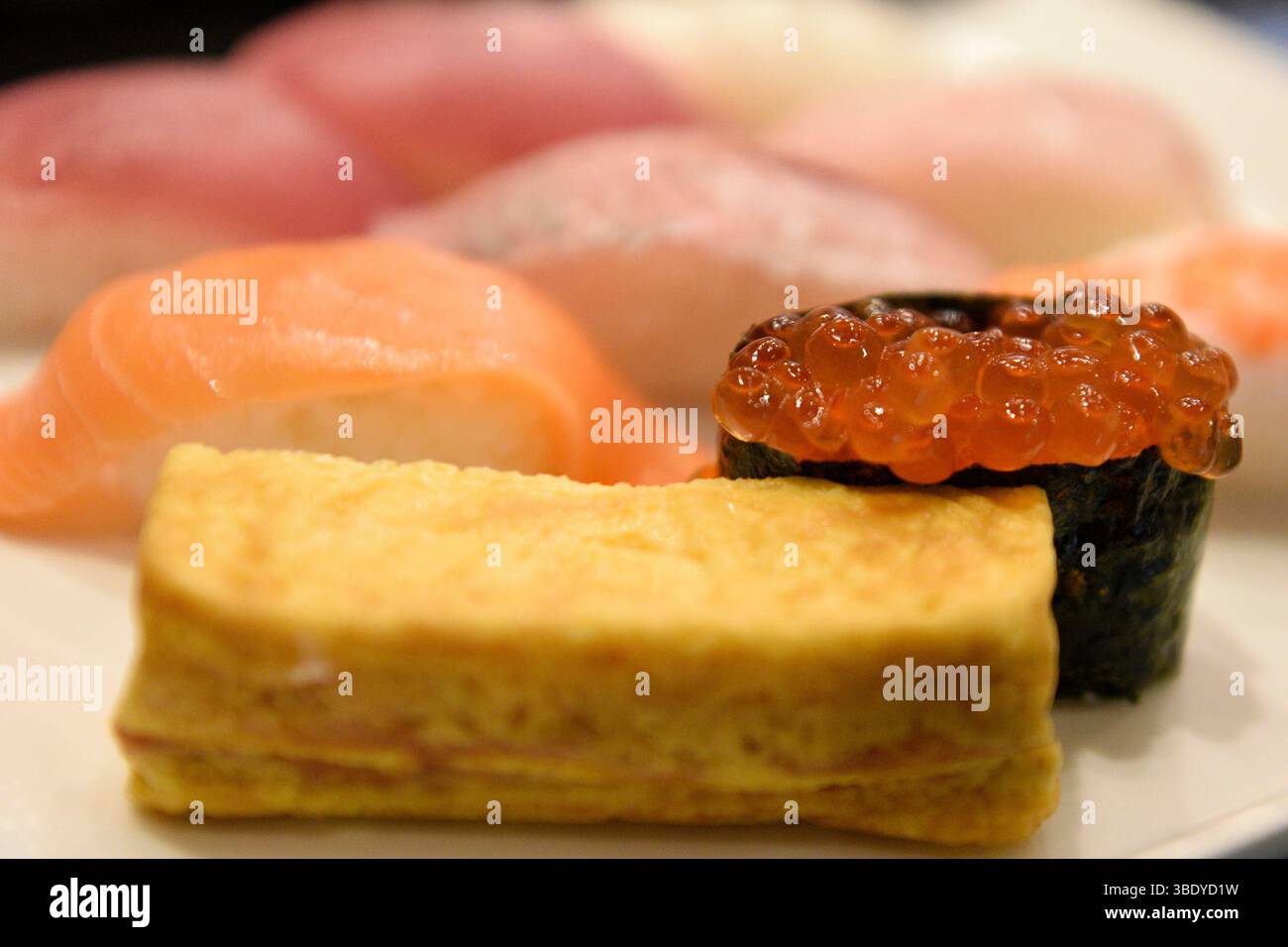 Sushi rolls on a plate,Japan,Asia. Stock Photo