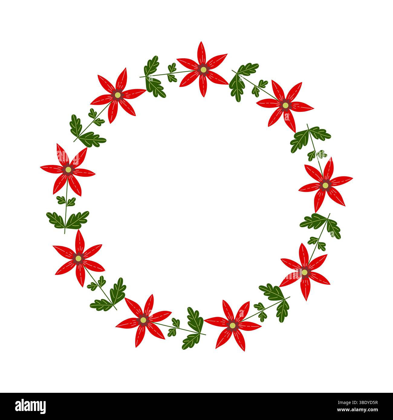 Circular Wreath Of Red Abstract Flowers Stock Vector