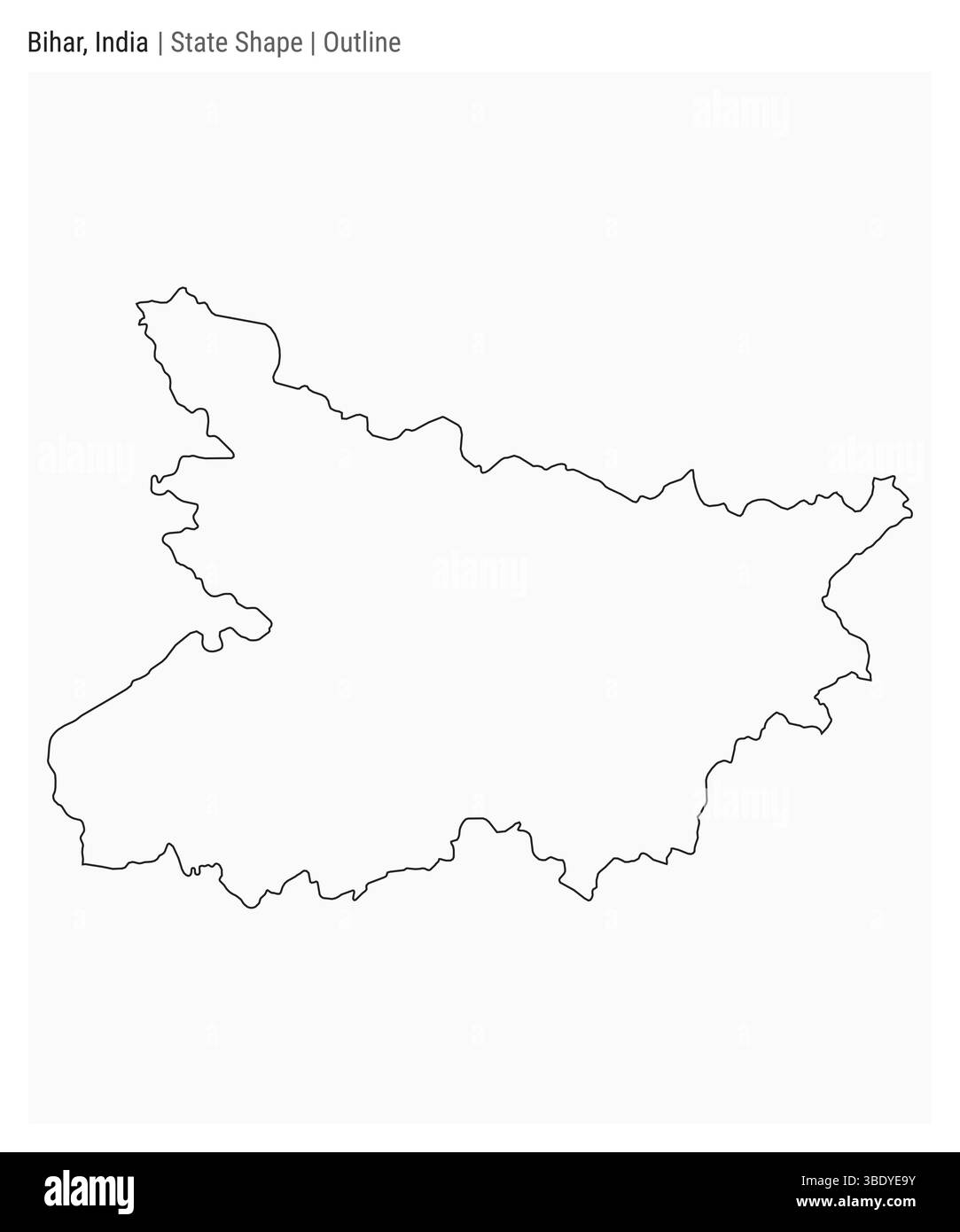 Bihar, India. Simple vector map. State shape. Outline style. Border of Bihar. Vector illustration. Stock Vector