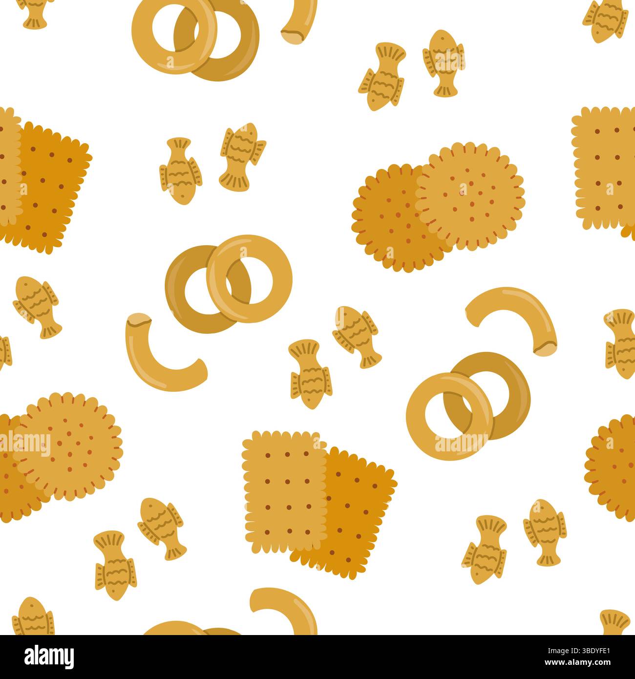 Seamless Pattern with Crackers and Bagels On White Stock Vector