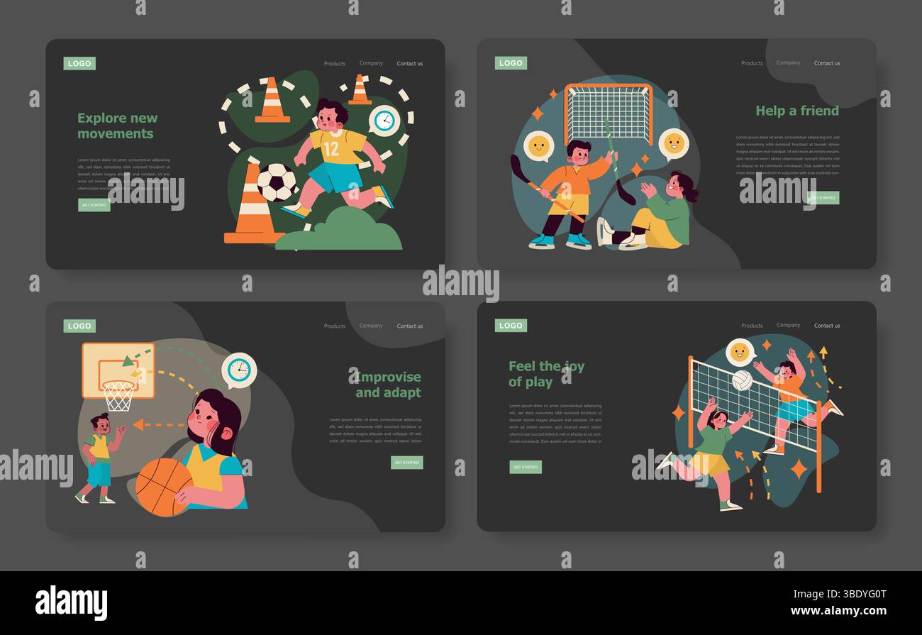 This vector illustration conveys preschool sports activities focusing ...