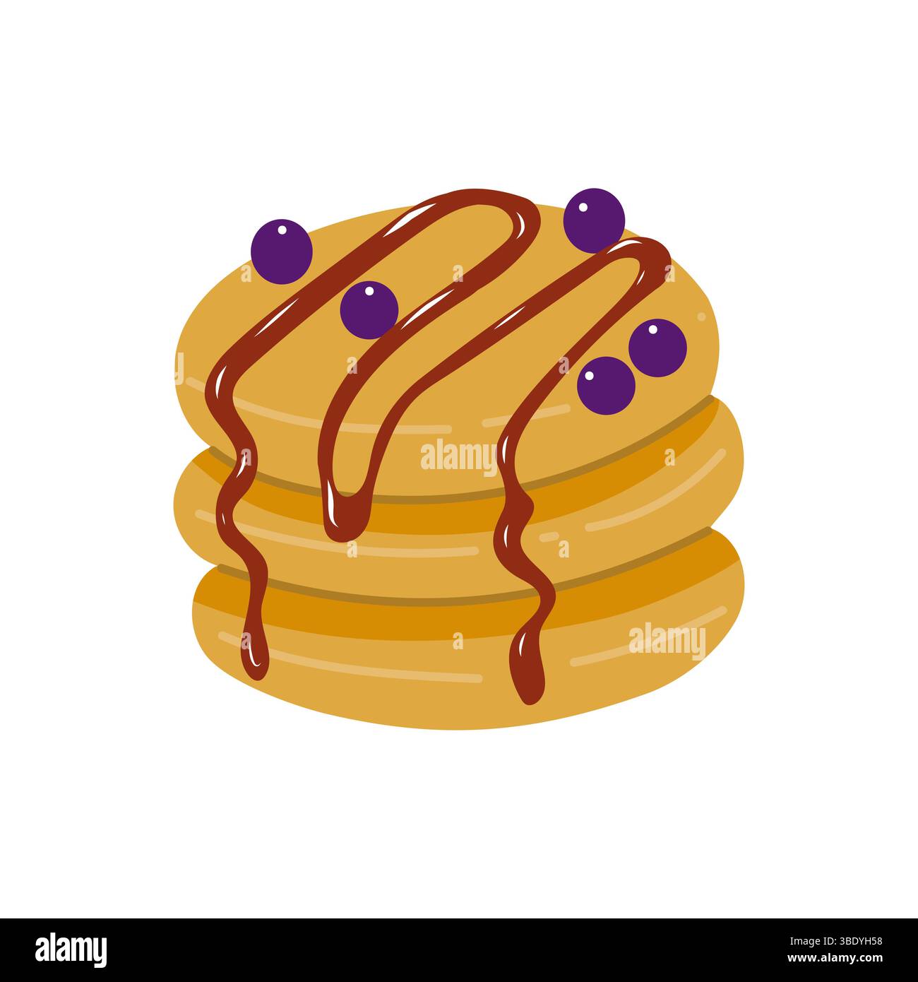 Pancakes with Jam and Blueberries, Flat Style Stock Vector