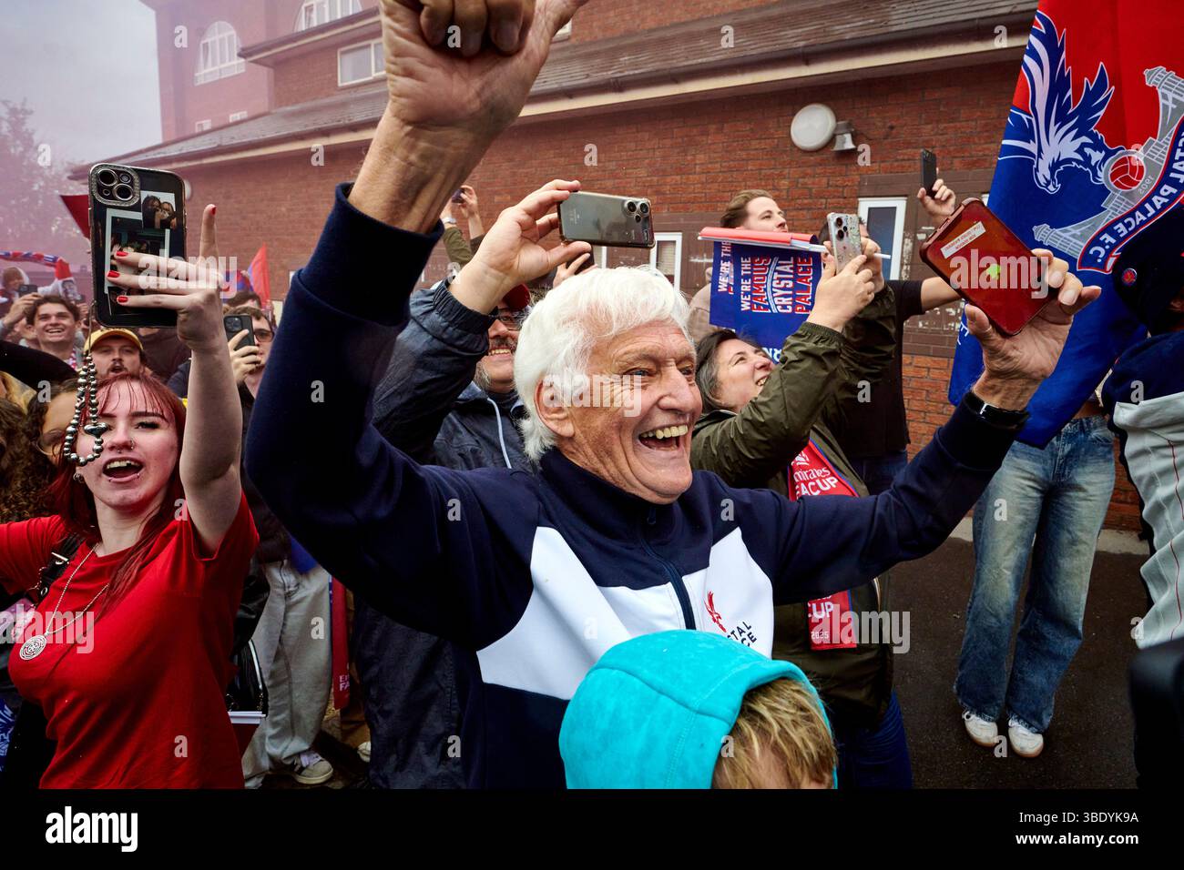 London, UK, 26th May 2025, Crystal Palace fans celebrate near Selhurst ...