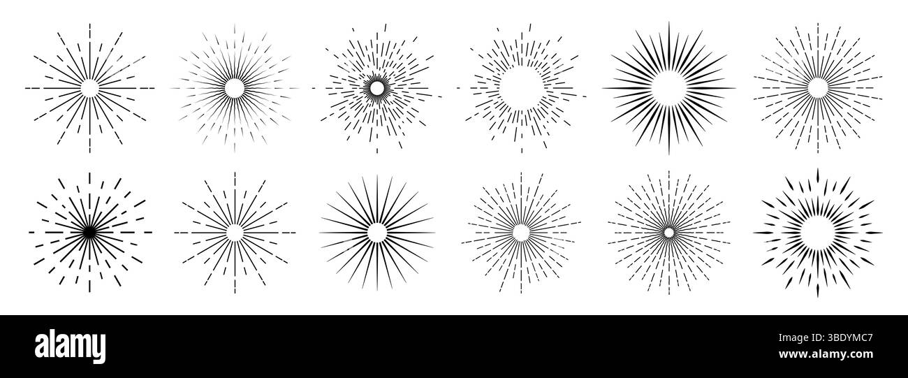 Icons with sun rays on a white background. A sunbeam with lines. Retro ...