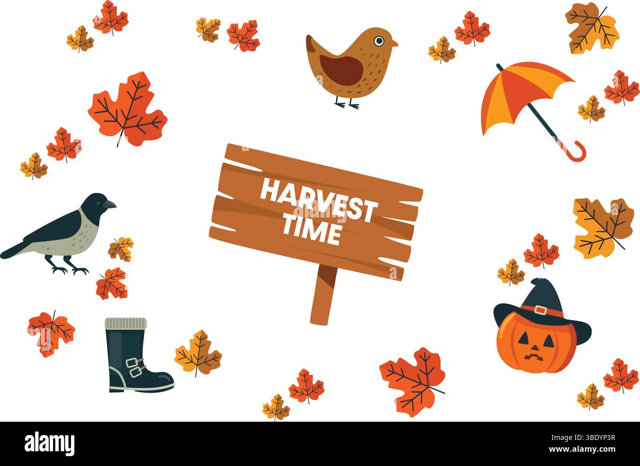 A beautifully crafted illustration depicting the harvest season with various autumn elements Stock Vector