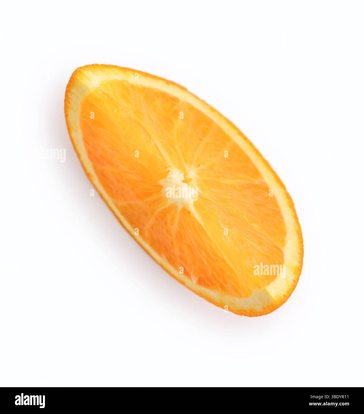 Orange slice isolated on white background, top view, clipping path included. Stock Photo