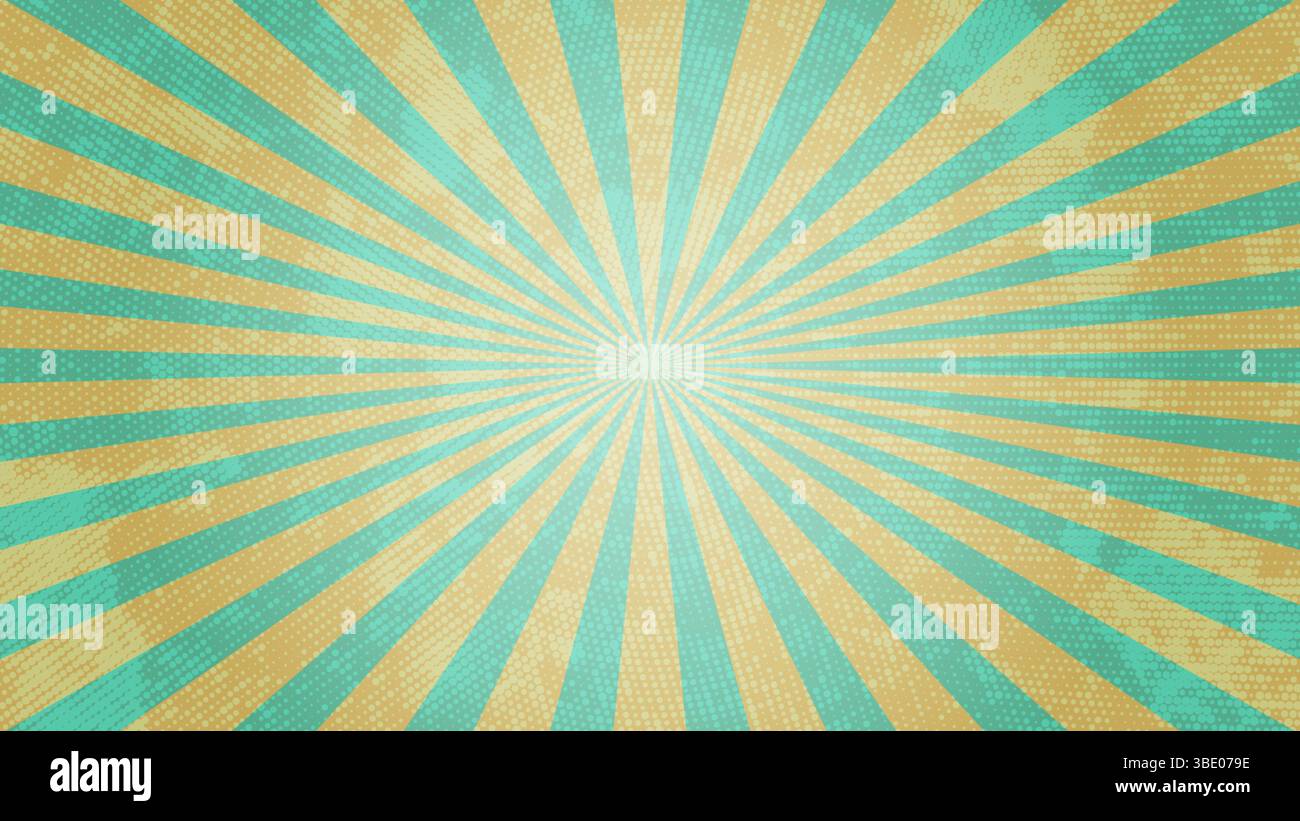 Retro lime green sun rays on halftone bg. Pop art comic cartoon Stock ...