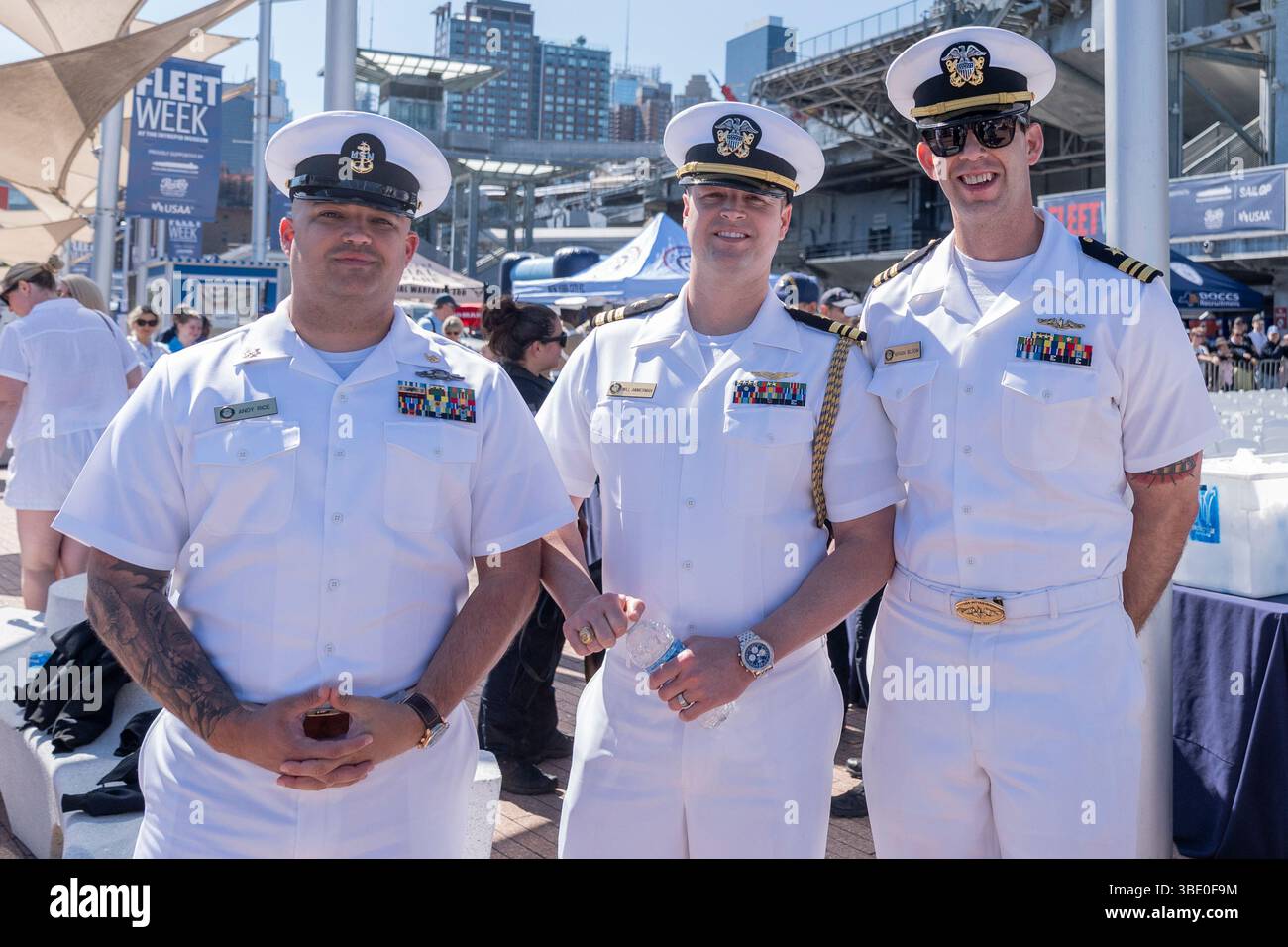 New York, NY, May 26, 2025: U.S. Navy officers Andy Rice, Will Ammerman ...