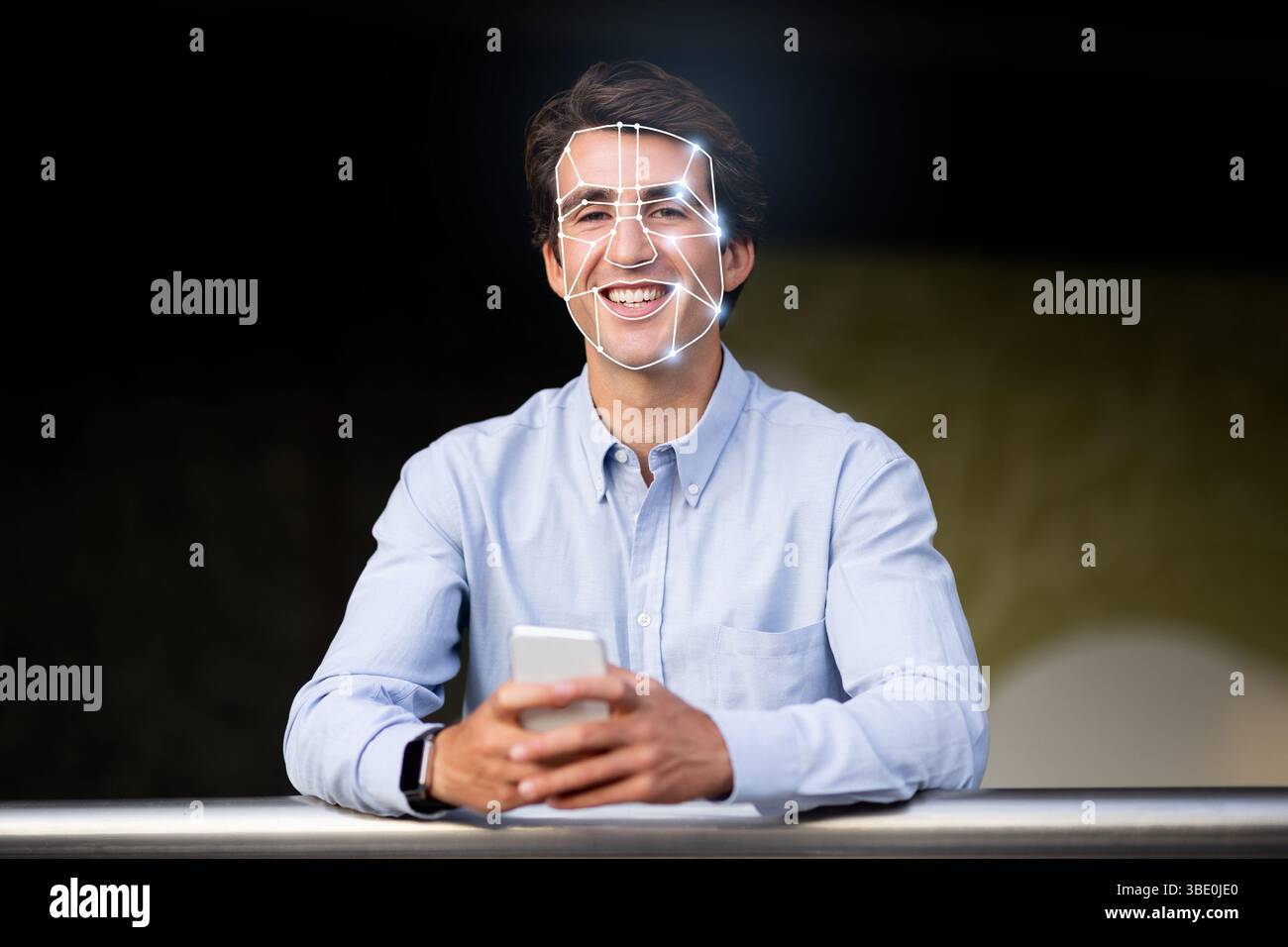 Modern facial recognition technology enhances identification check process Stock Photo
