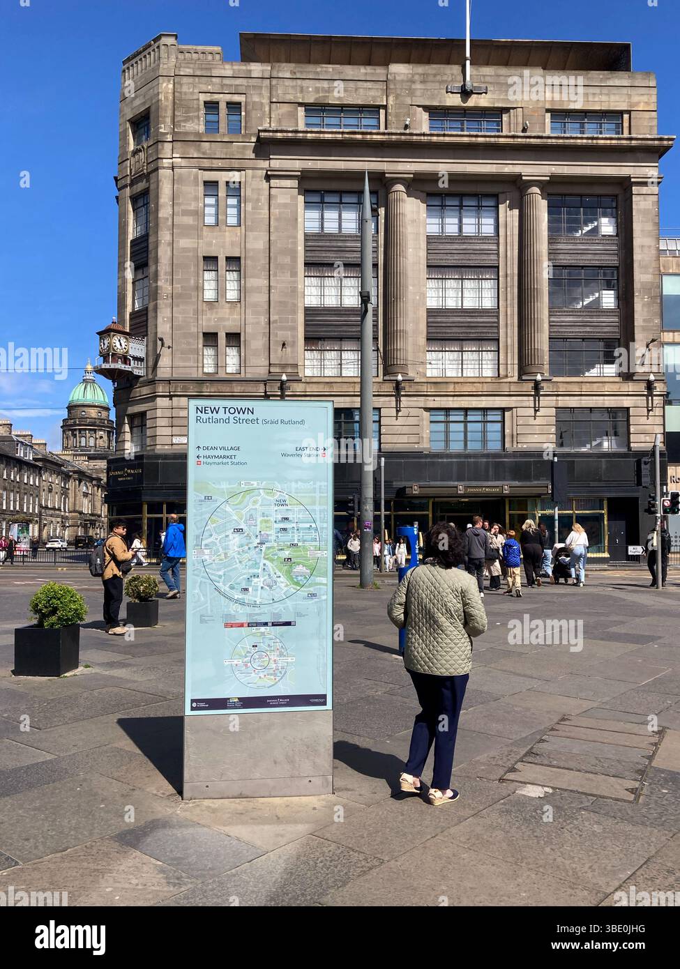 Information board with city map and attractions on Rutland Square and Princes Street, Edinburgh Scotland - Smartphone Captured Stock Image