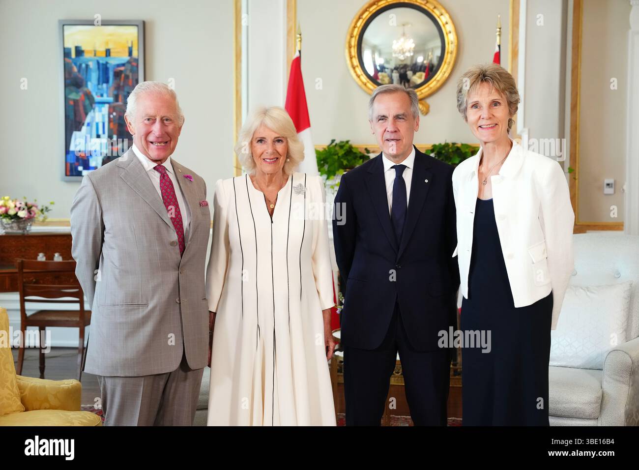 King Charles, left to right, Queen Camilla, Prime Minister Mark Carney