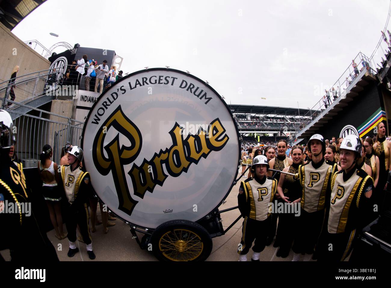 INDIANAPOLIS, INDIANA - May 25: Members of the Purdue band and cheer ...