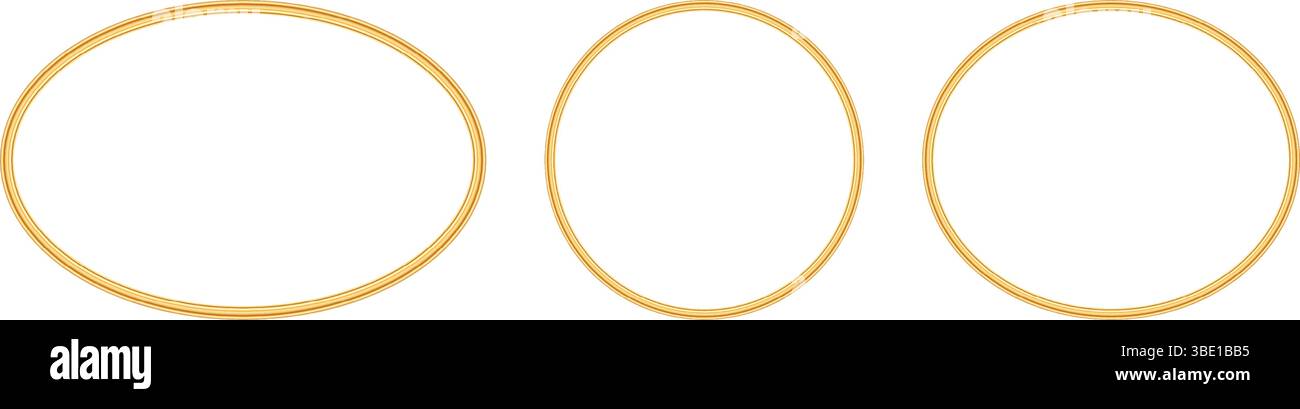 Collection of golden luxury round, oval photo frames. Realistic 3d ...