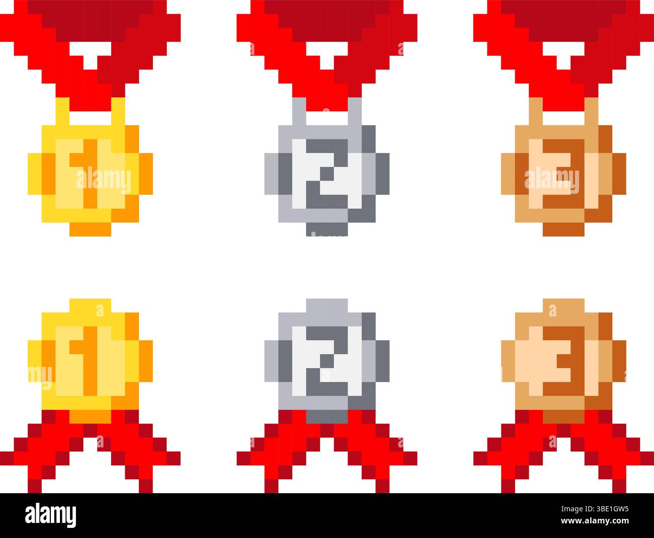Pixel gold silver and bronze medals. Winning awards. 8bit arcade ...