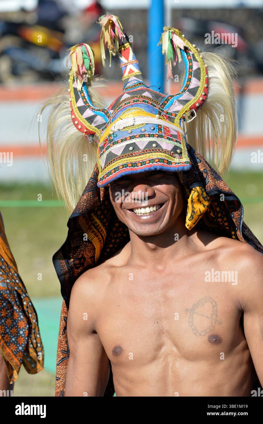 Rotna Caci Portrait of a caci dancer. Caci dancers perform a traditional dance in ...