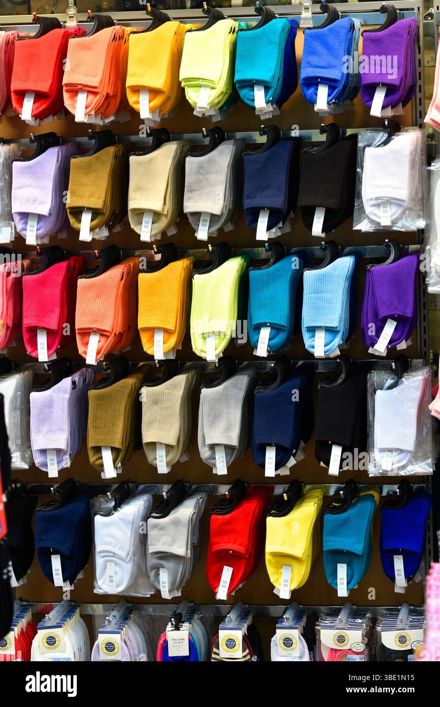 Sale of a large range of socks in the shop,Japan,Asia. Stock Photo