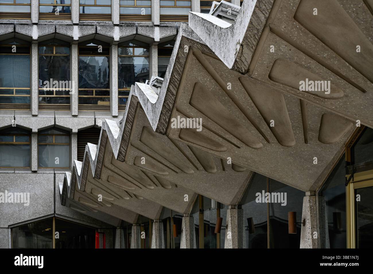 LONDON, UK - MAY 21, 2025: Modern portico on the Guildhall Library in ...