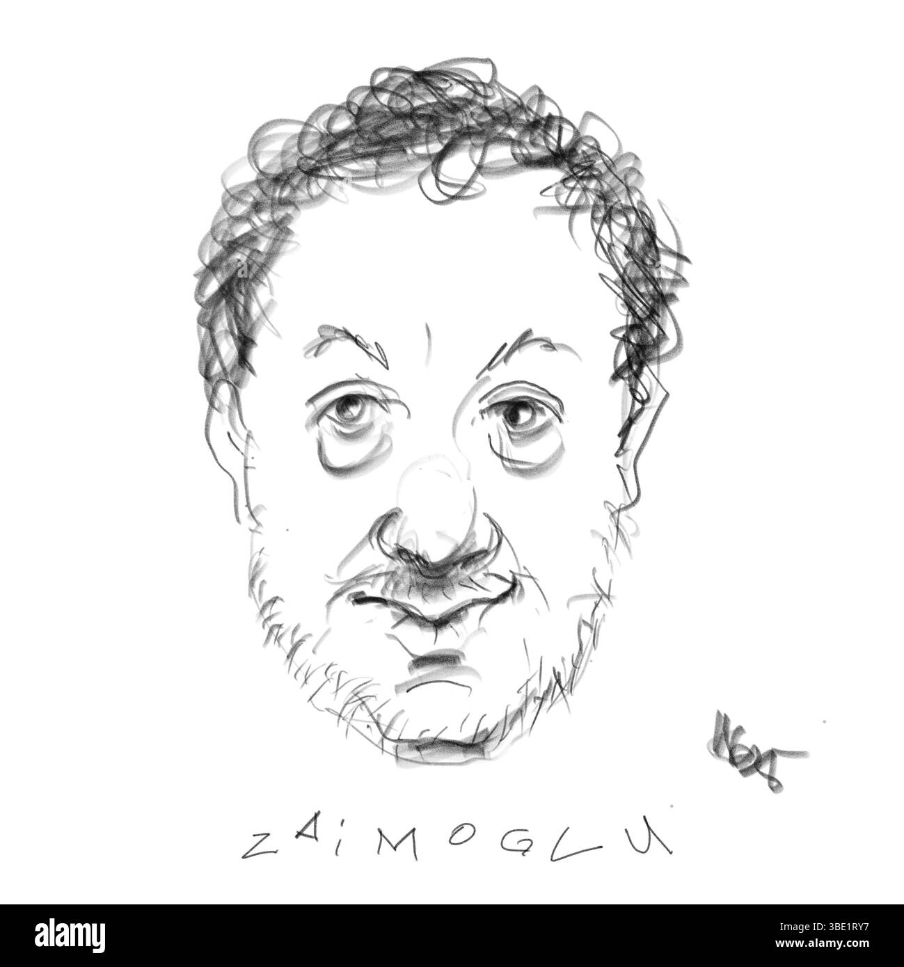 Pencil Portrait aof the Author Zaimoglu Stock Photo