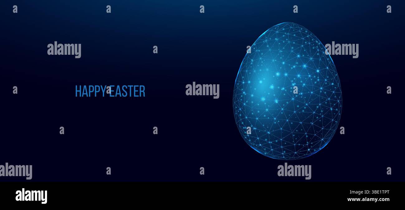Easter Egg, glowing blue lowpoly wireframe on a dark background. Vector illustration design concept Happy Easter. Stock Vector