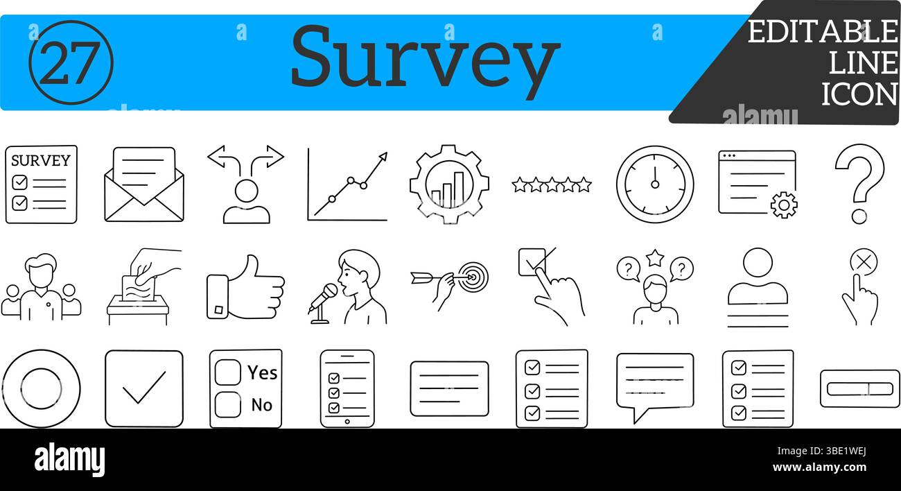 User Poll and Form Icons – Thin Line Survey Elements for UI/UX Stock Vector