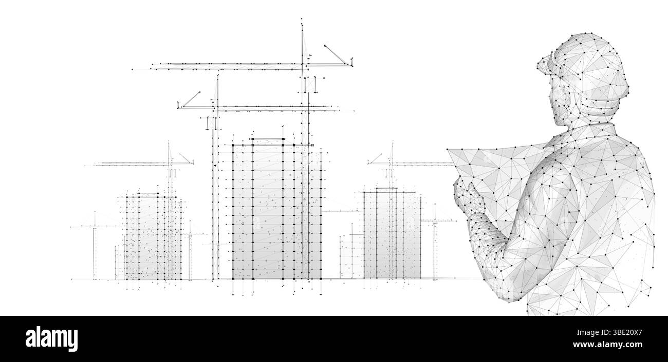 AI engineer and construction site. Building 3D Printing Stock Vector