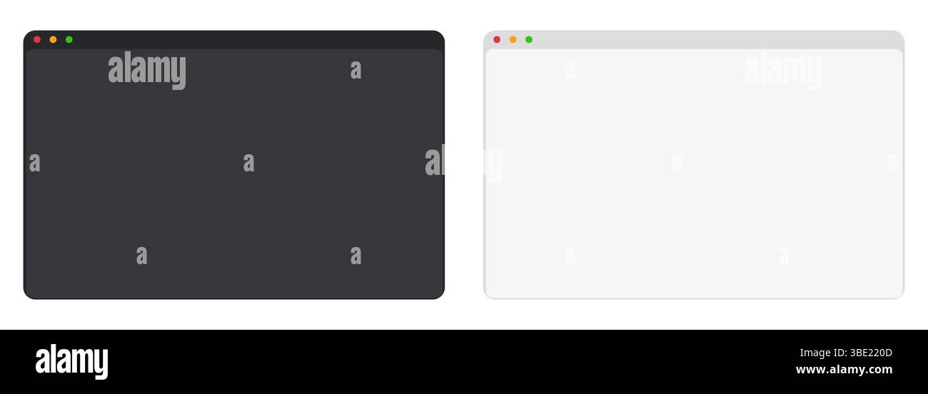 Web browser mockup window in dark and light mode modern flat simple line. web interface blank. Frame screen webpage ui template, interface bar. Vector illustration Stock Vector