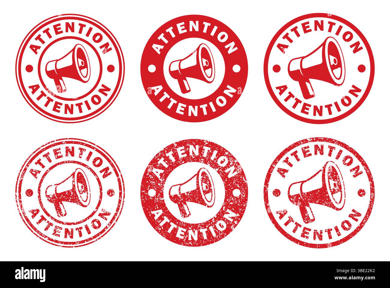 Megaphone news attention round Grunge stamp icon shape symbol. Voice sound speech logo silhouette sign. Loudspeaker amplifier. Vector illustration ima Stock Vector