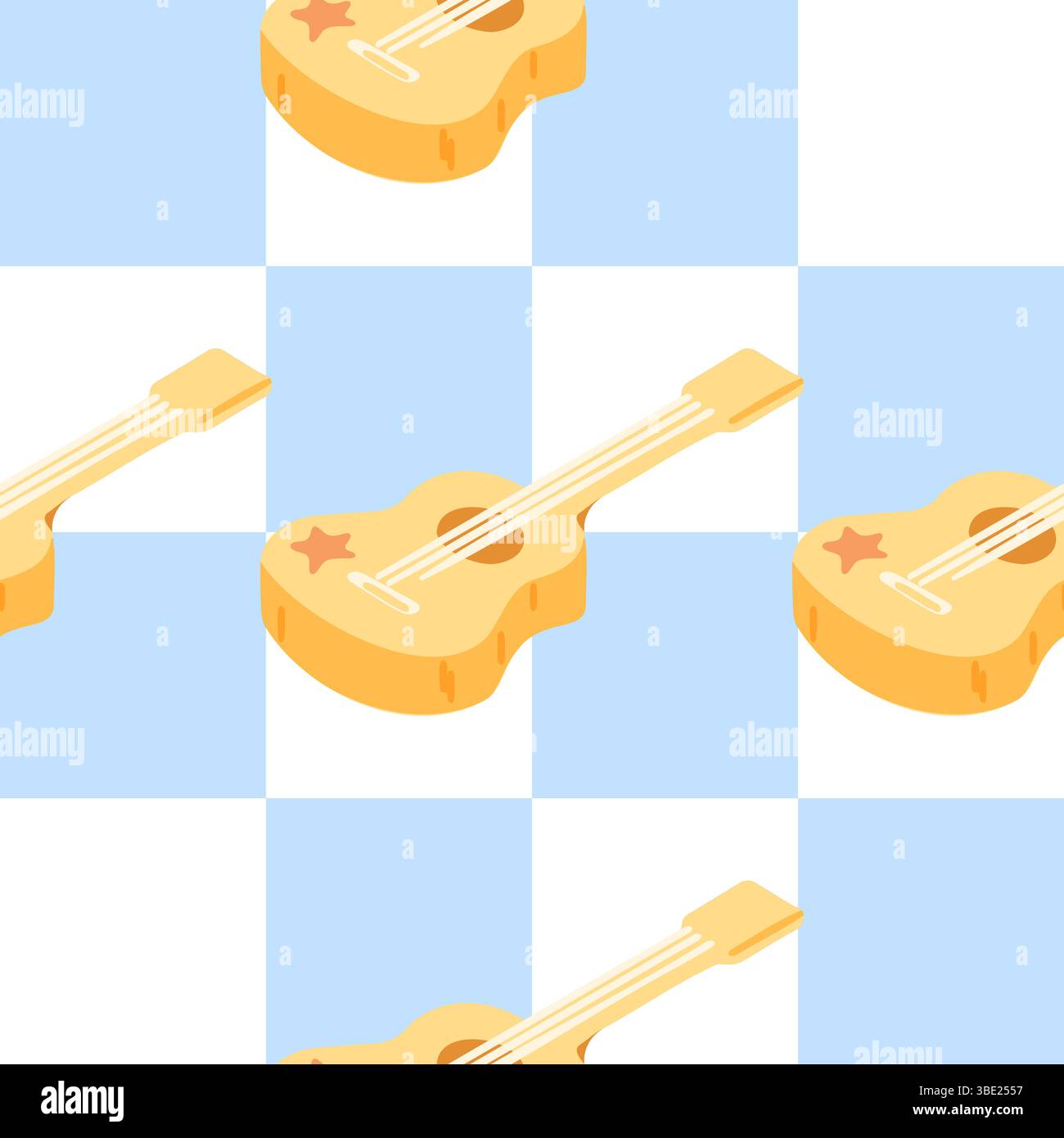 Seamless Cartoon Guitar Pattern Design Stock Vector