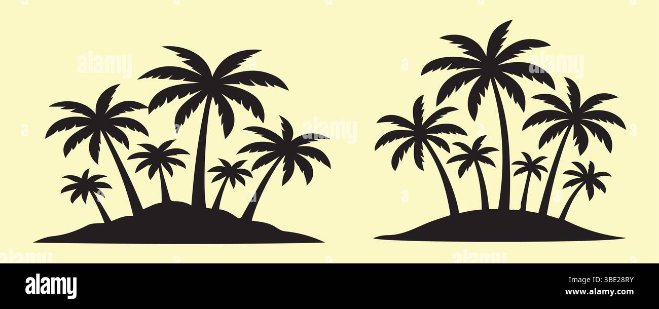 Silhouette of tropical palm trees on small islands, evoking summer ...