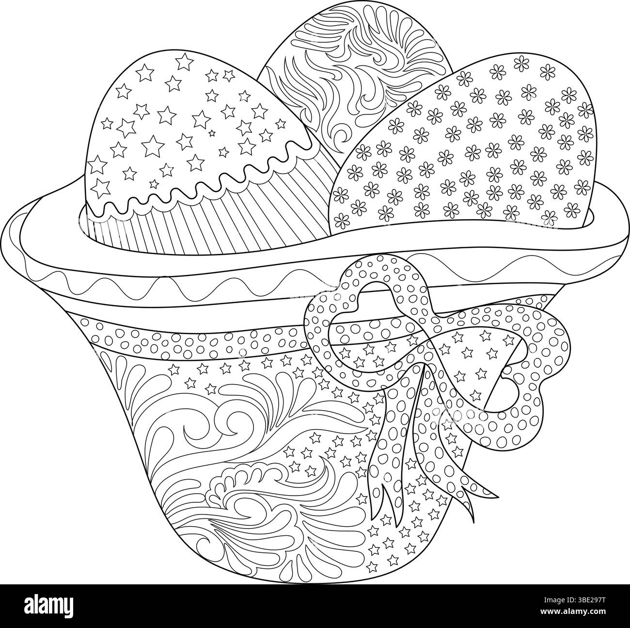 Black and white line art illustration of three Easter eggs with ...