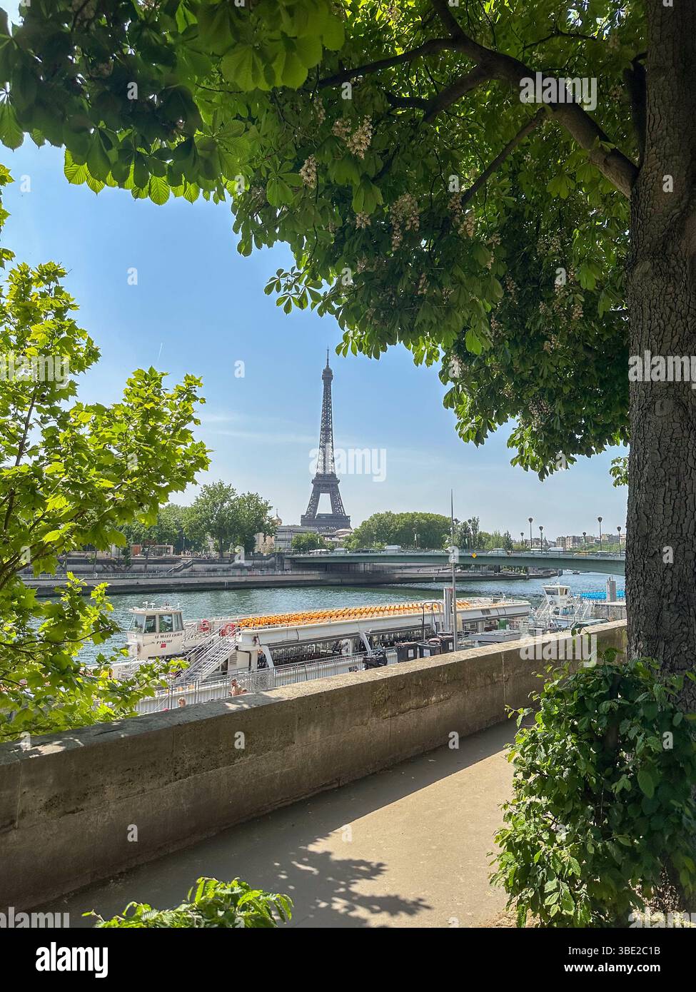The Eiffel Tower taken from across the River Seine on the east side of Paris on 2 May 2025. - Smartphone Captured Stock Image