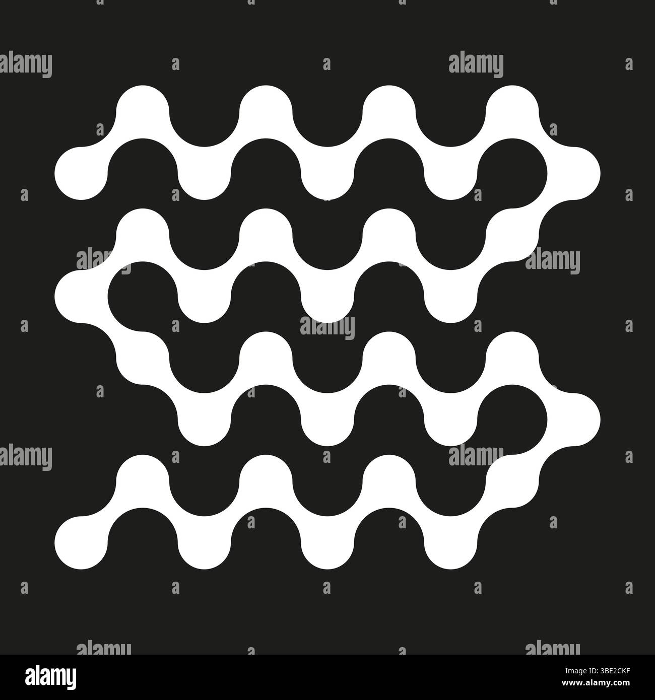 Curved wave pattern. Abstract ripple icon. Seamless vector shape. Black background contrast. Stock Vector