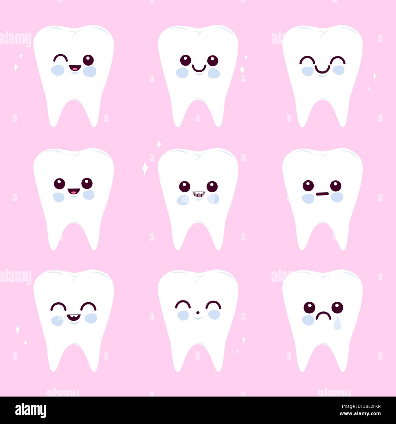 Cute cartoon teeth. Dental hygiene tooth set. Children dentistry, oral ...
