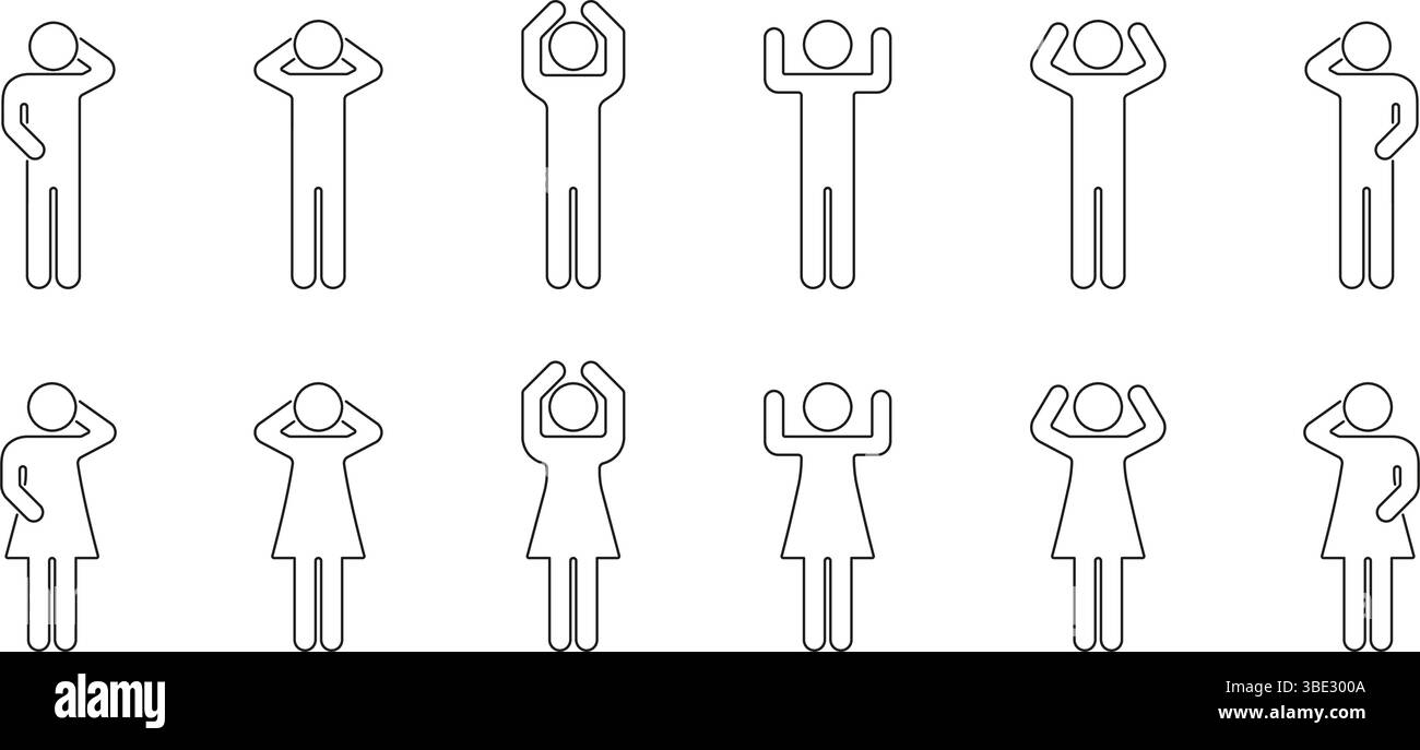 Human Figure Gesture Line Icon Set. Expressive Body Language And ...