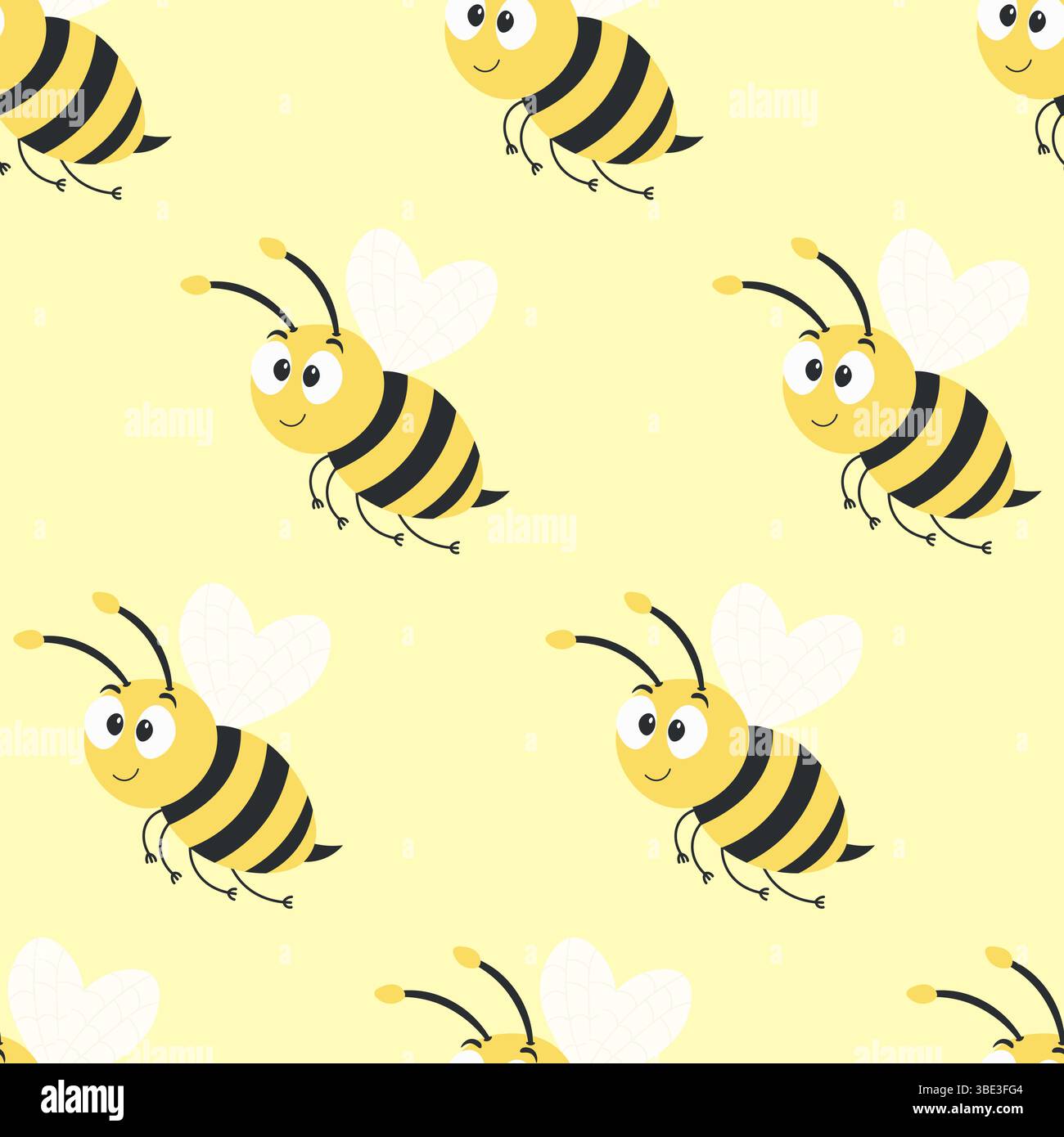 Seamless pattern with bees on a yellow background Stock Vector