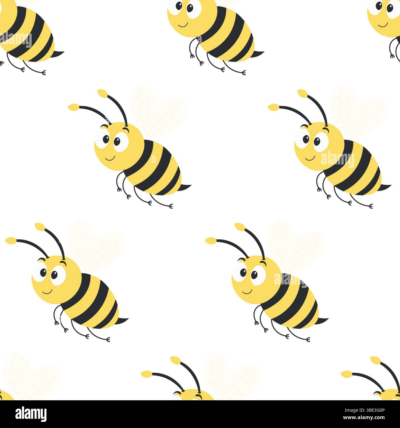 Seamless pattern with bees on a white background Stock Vector