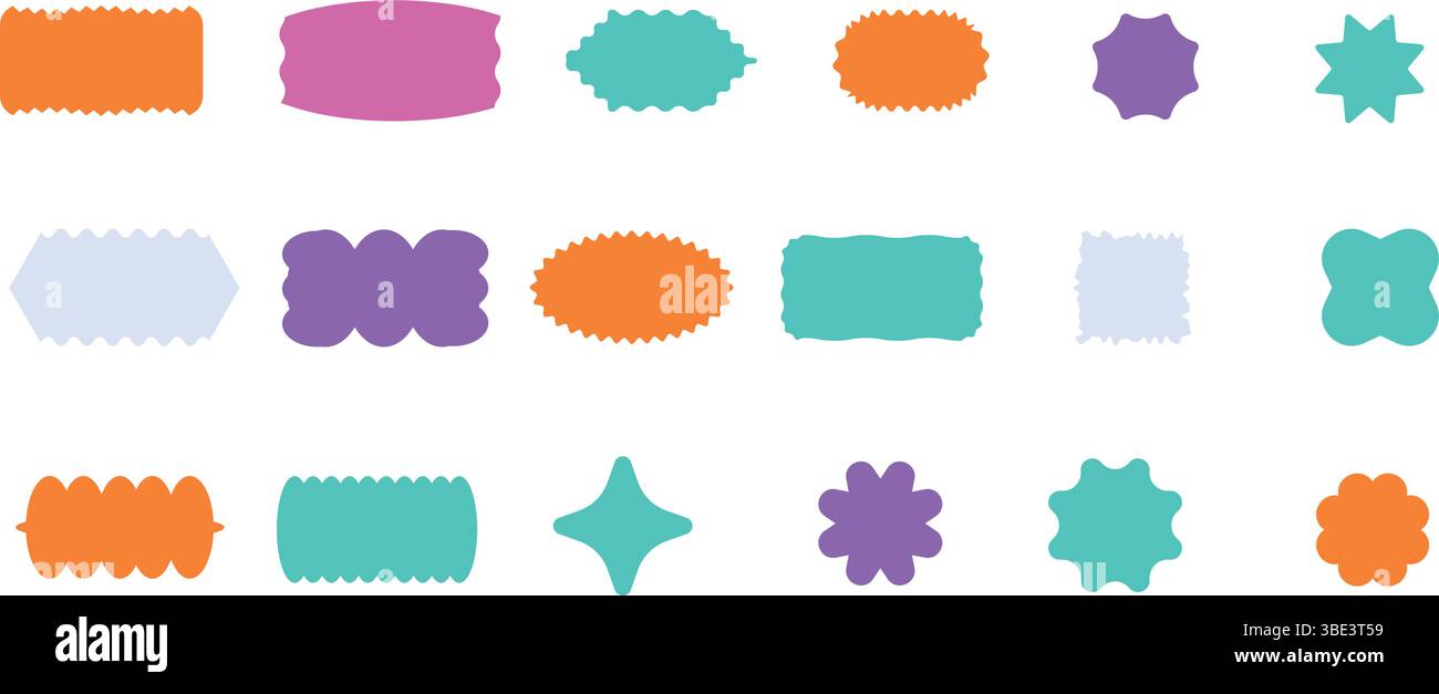 Zigzag Wavy Shape Frames – Vector Abstract Borders, Scallop Edge Stamps, Geometric Text Boxes  Stock Vector