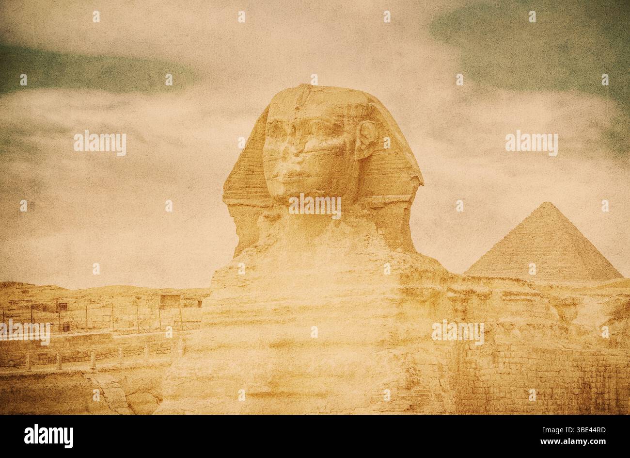 Vintage image of The Great Sphinx in Giza pyramid complex, Cairo, Egypt ...