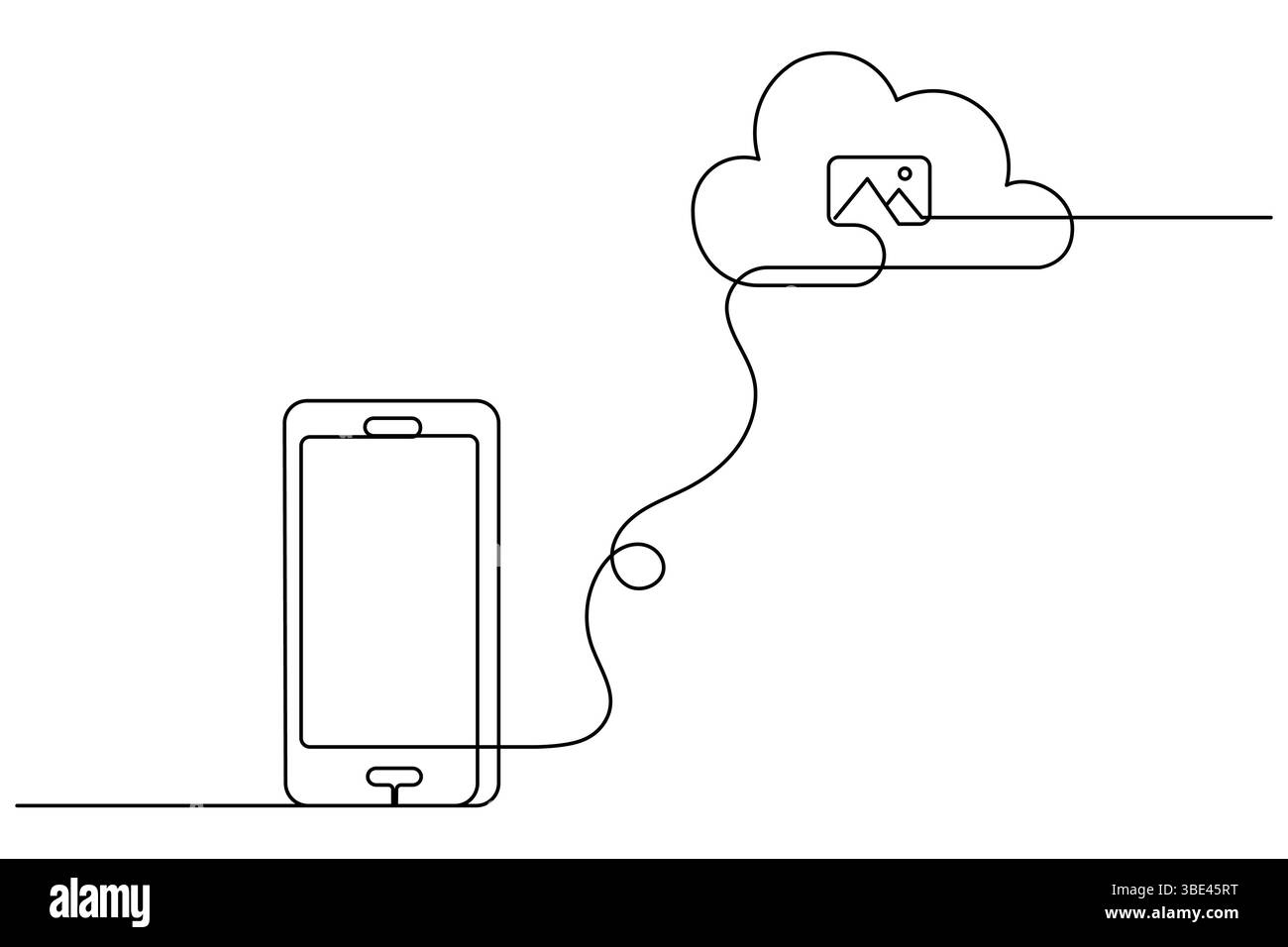 Cloud storage continuous one line drawing and outline vector illustration Stock Vector